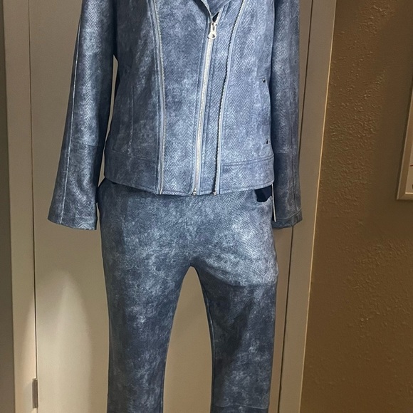 Liquid leather jacket and pant set blue snakeskin by Clara sun woo nwt - Picture 15 of 16